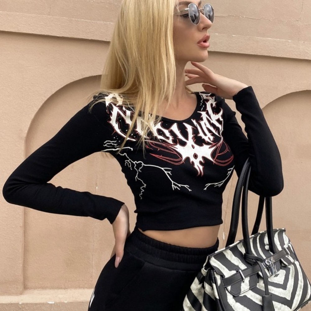 Shein Meysi Kim “Annoyance” Cropped Long Sleeve Shirt